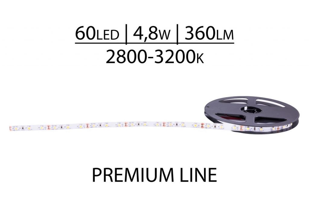 Pasek LED Premium 12V SMD2835 60 LED 2800-3200K, Biały ciepły