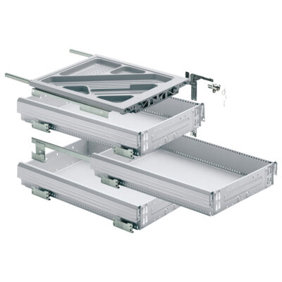 Kontener w zestawie, częściowy wysuw, 392 x 730, wykończenie aluminium