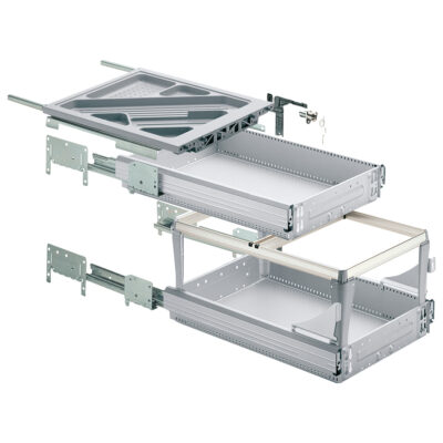 Kontener w zestawie, pełen i ponad pełen wysuw, 392 x 730, wykończenie aluminium